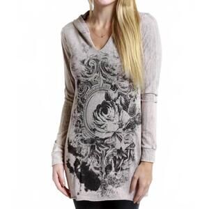 NEW VOCAL APPAREL long sleeve hoodie tunic in taupe